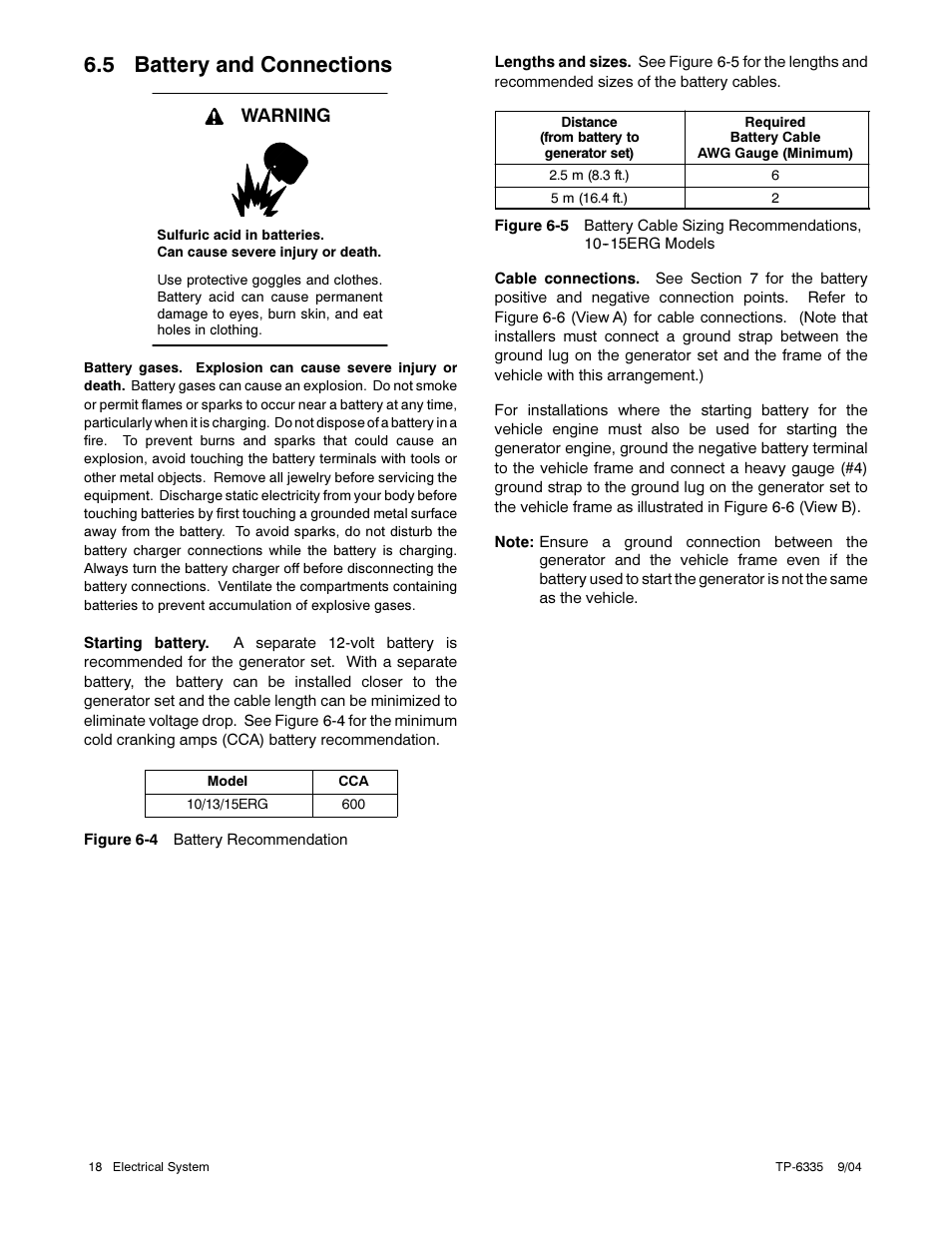 5 battery and connections, Warning | Kohler 13ERG User Manual | Page 28 / 52
