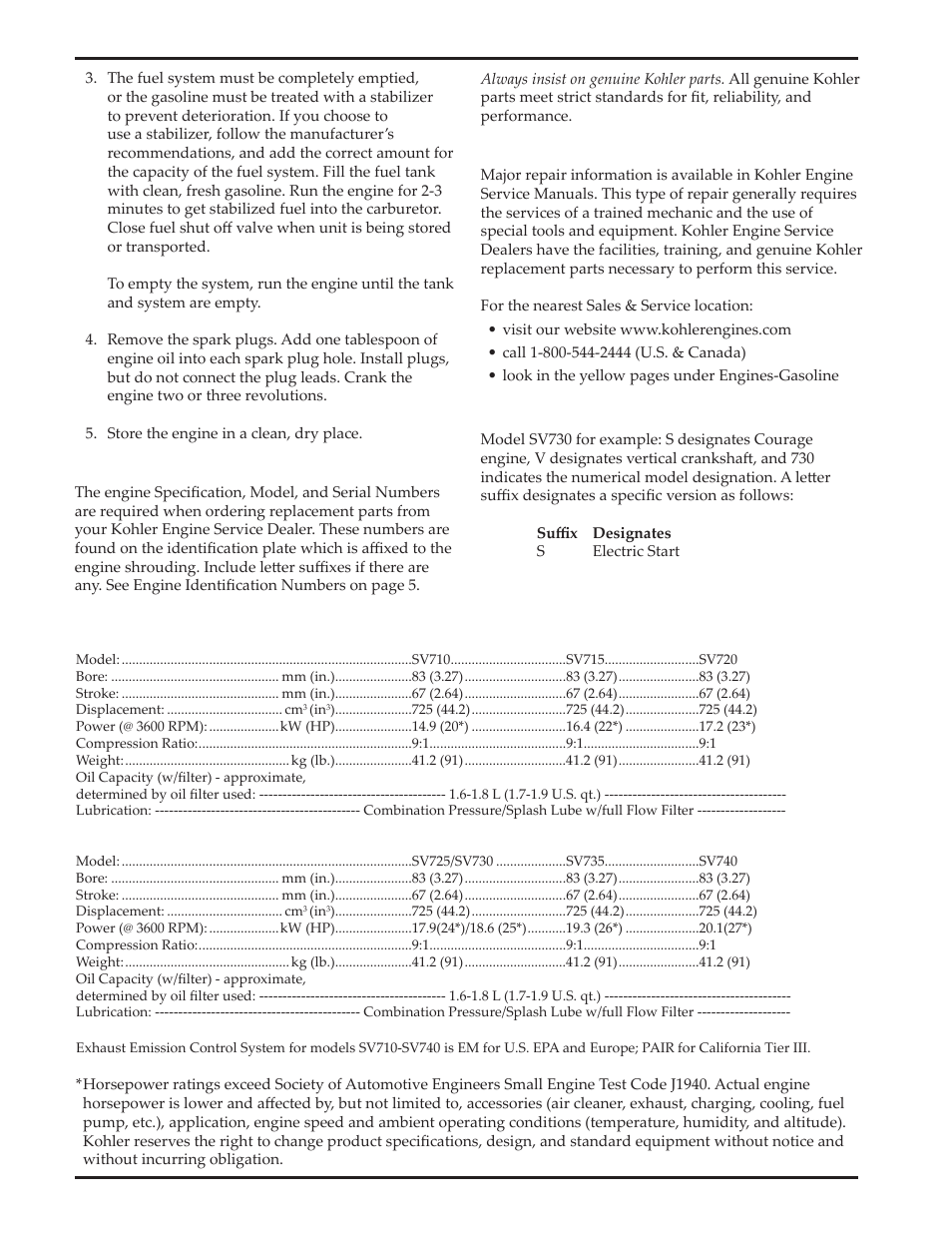 Courage, Parts ordering, Major repair | Model designation | Kohler Courage SV720 User Manual | Page 14 / 20