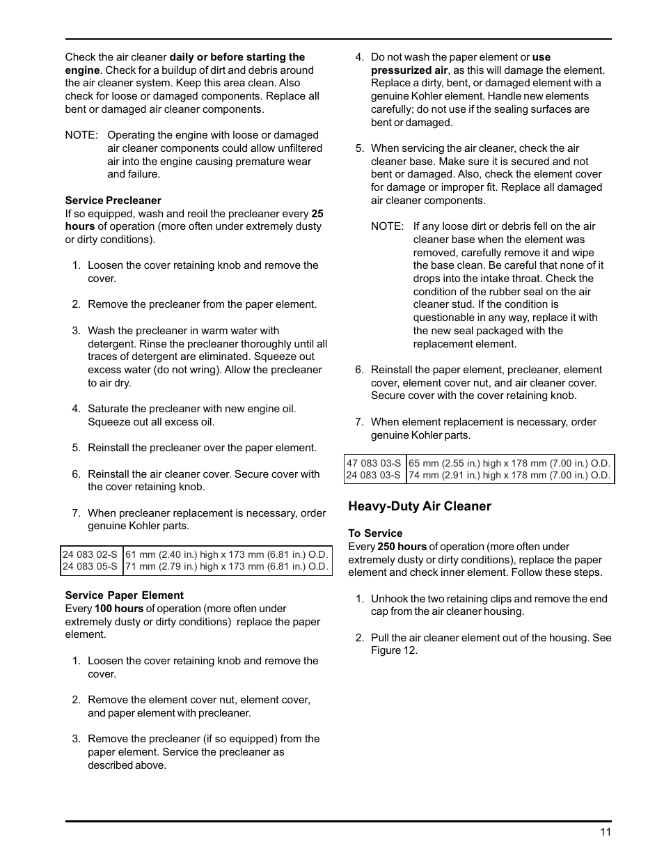 Heavy-duty air cleaner | Kohler CH18-26 User Manual | Page 11 / 19