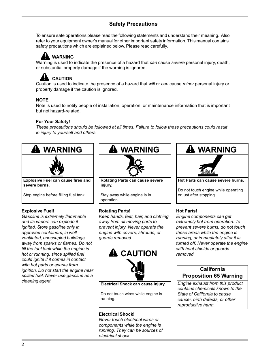 Warning, Caution | Kohler CH18-26 User Manual | Page 2 / 19