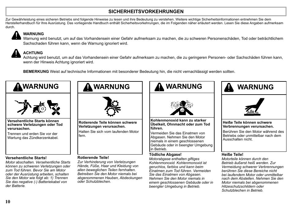 Warnung | Kohler KD477-2 User Manual | Page 10 / 120