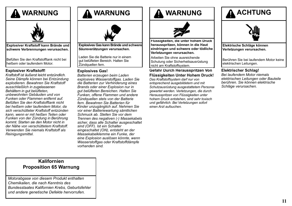 Achtung, Warnung, Kalifornien proposition 65 warnung | Kohler KD477-2 User Manual | Page 11 / 120