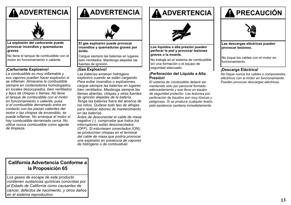 Precaución, Advertencia | Kohler KD477-2 User Manual | Page 13 / 120