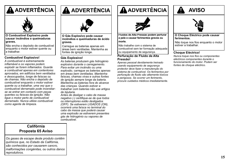 Aviso, Advertência, Califórnia proposta 65 aviso | Kohler KD477-2 User Manual | Page 15 / 120