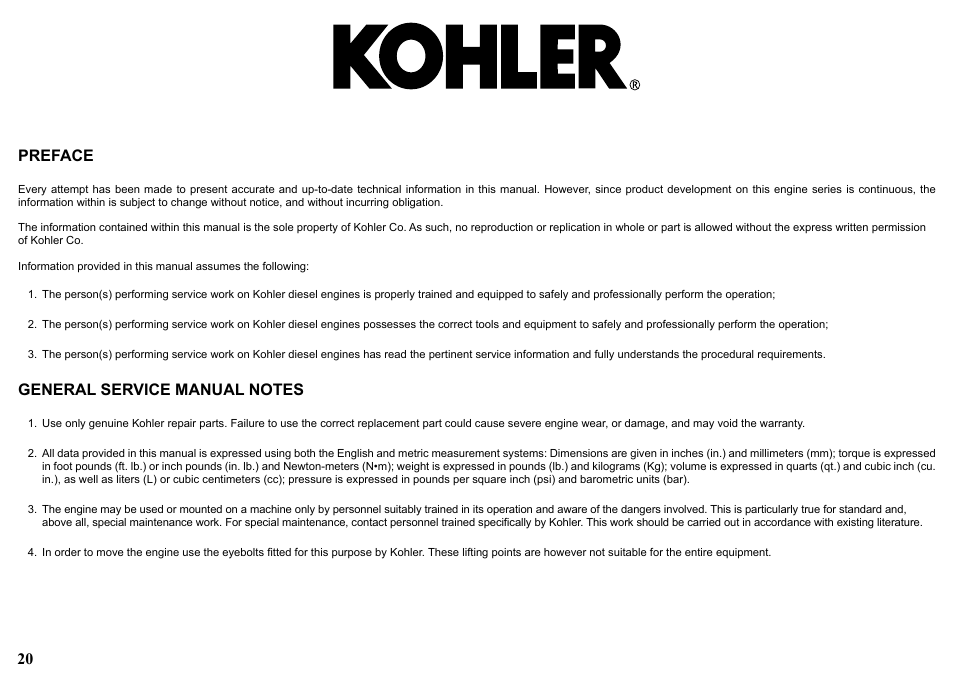 20 preface | Kohler KD477-2 User Manual | Page 20 / 120