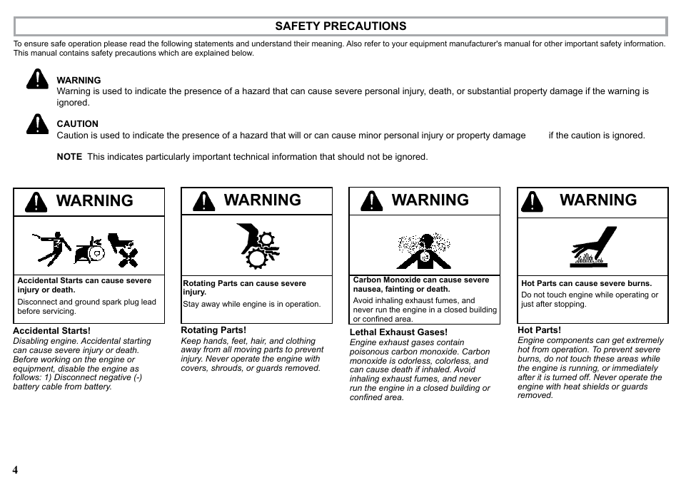 Warning | Kohler KD477-2 User Manual | Page 4 / 120