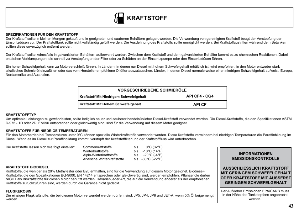 Kraftstoff | Kohler KD477-2 User Manual | Page 43 / 120