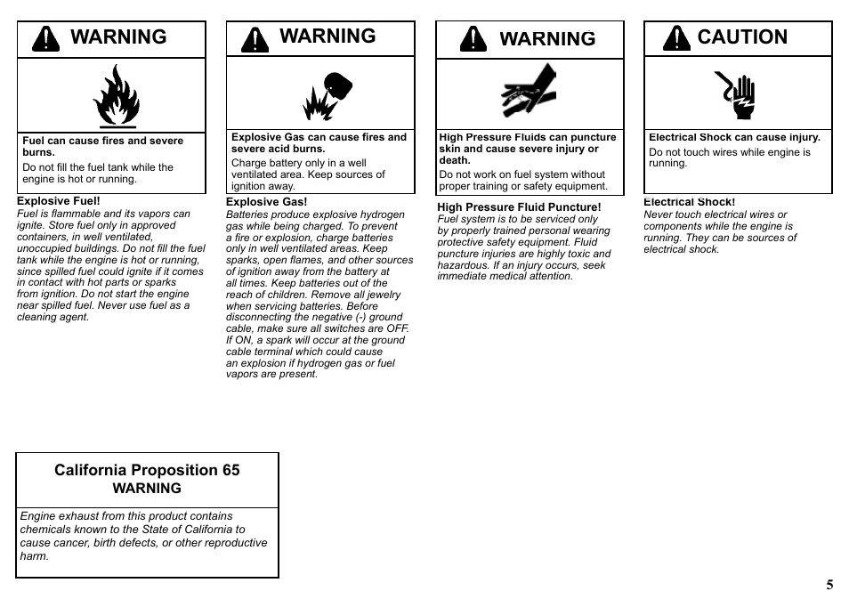 Caution, Warning, California proposition 65 | Kohler KD477-2 User Manual | Page 5 / 120