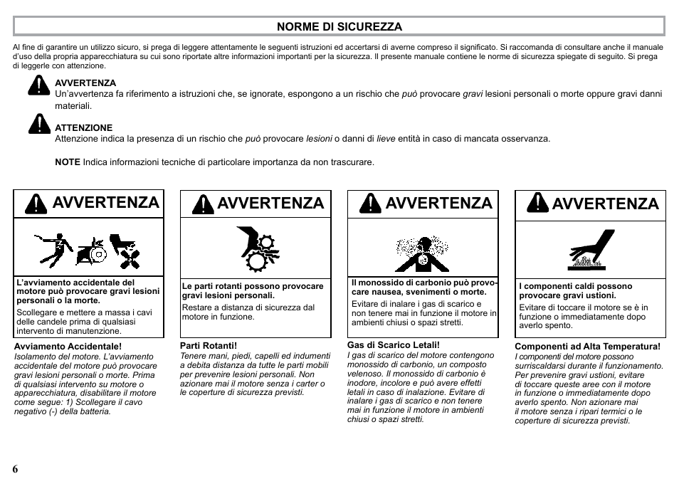 Avvertenza | Kohler KD477-2 User Manual | Page 6 / 120