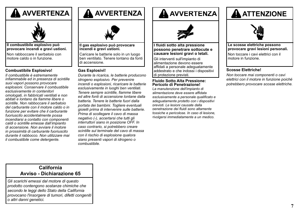 Attenzione, Avvertenza | Kohler KD477-2 User Manual | Page 7 / 120