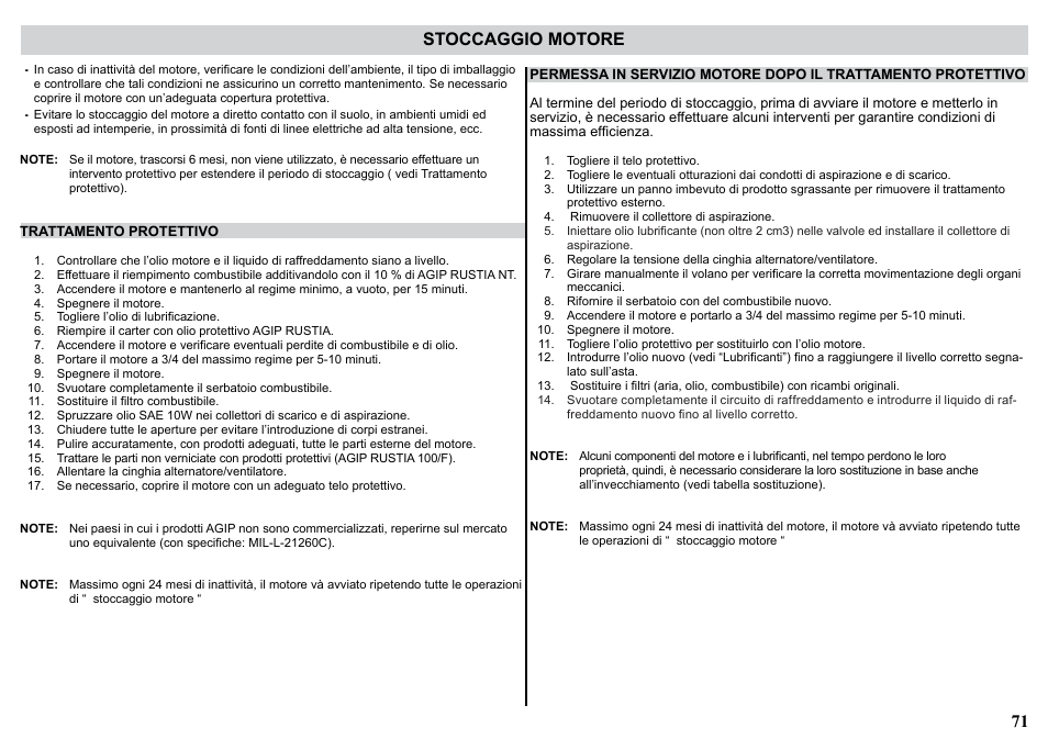 Stoccaggio motore | Kohler KD477-2 User Manual | Page 71 / 120