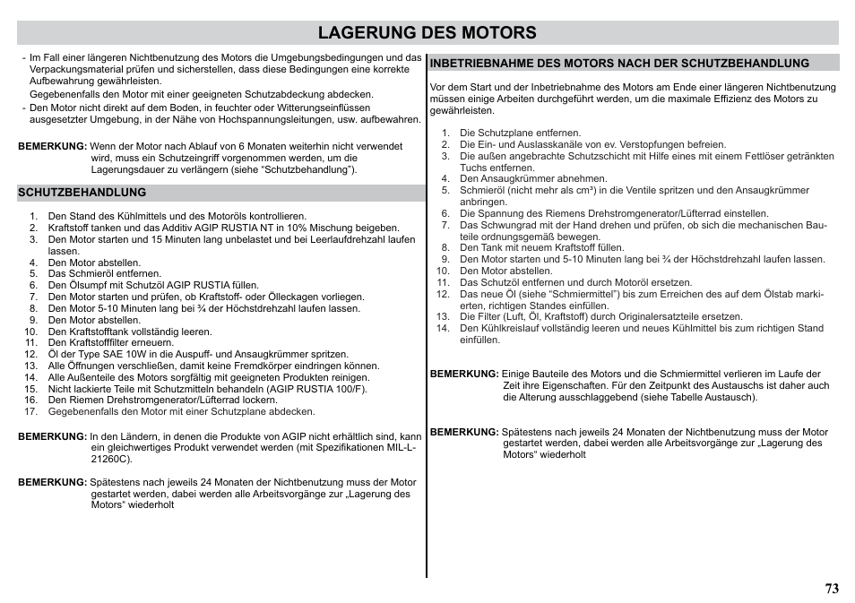 Lagerung des motors | Kohler KD477-2 User Manual | Page 73 / 120