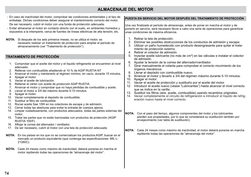74 almacenaje del motor | Kohler KD477-2 User Manual | Page 74 / 120