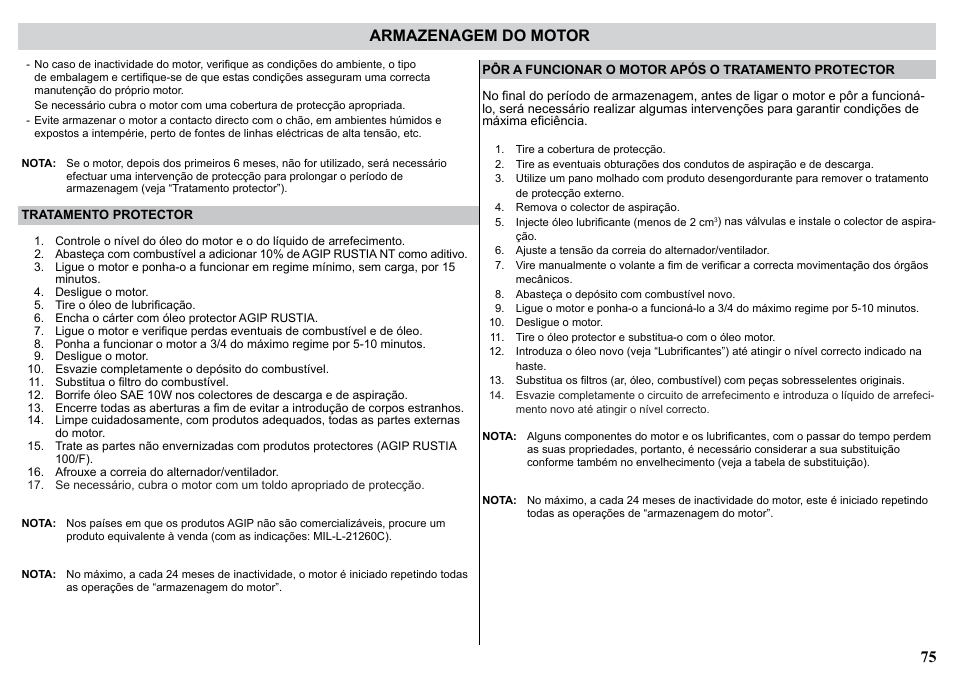 75 armazenagem do motor | Kohler KD477-2 User Manual | Page 75 / 120