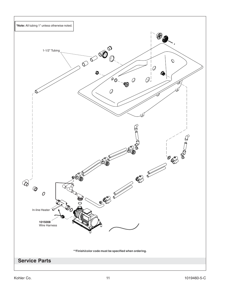 Service parts | Kohler Bath Whirlpool K-812-H2 User Manual | Page 11 / 48