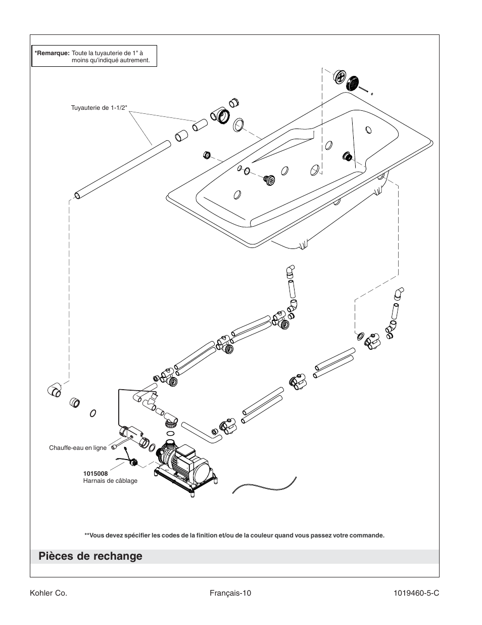 Pièces de rechange | Kohler Bath Whirlpool K-812-H2 User Manual | Page 25 / 48