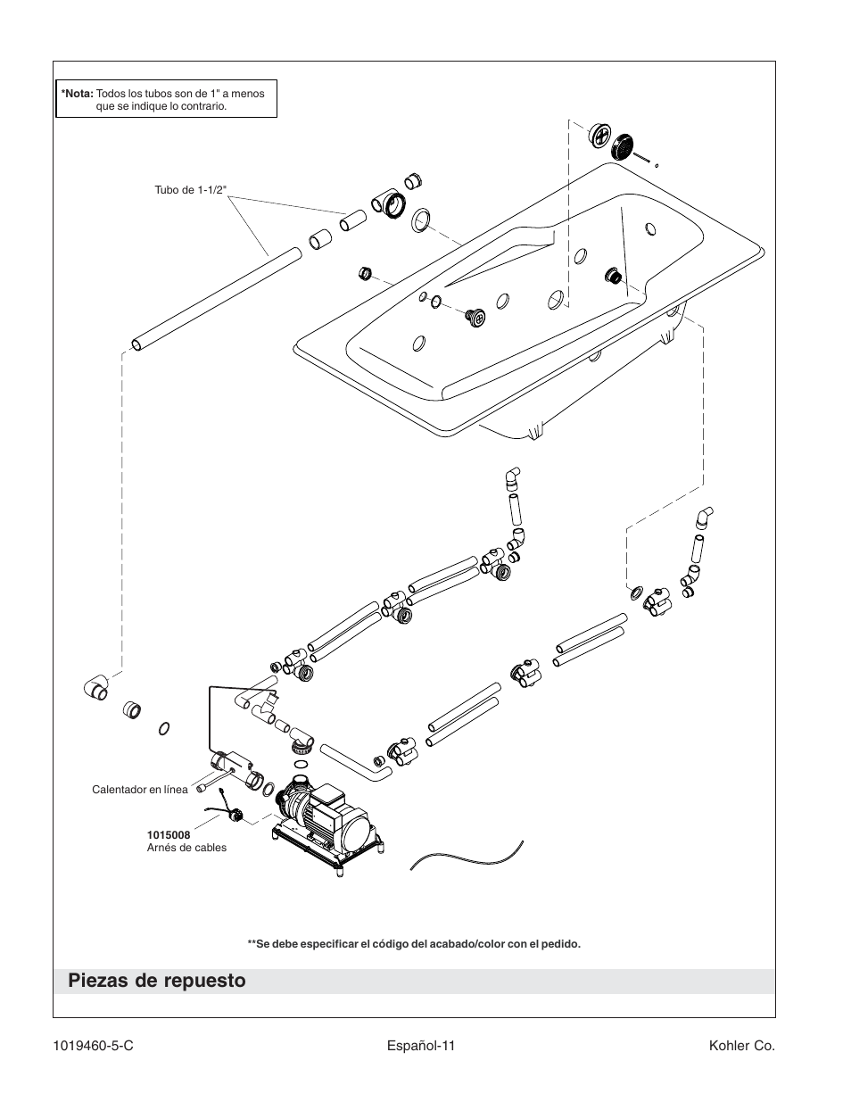 Piezas de repuesto | Kohler Bath Whirlpool K-812-H2 User Manual | Page 40 / 48