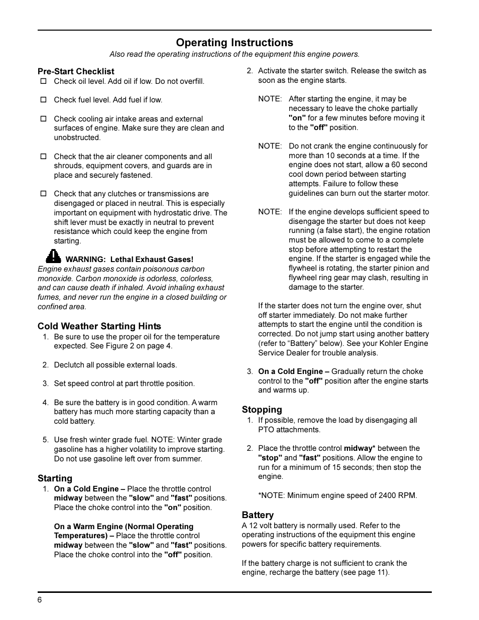 Operating instructions | Kohler KT19 User Manual | Page 6 / 17