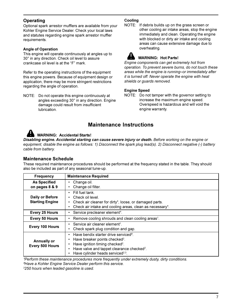 Maintenance instructions | Kohler KT19 User Manual | Page 7 / 17