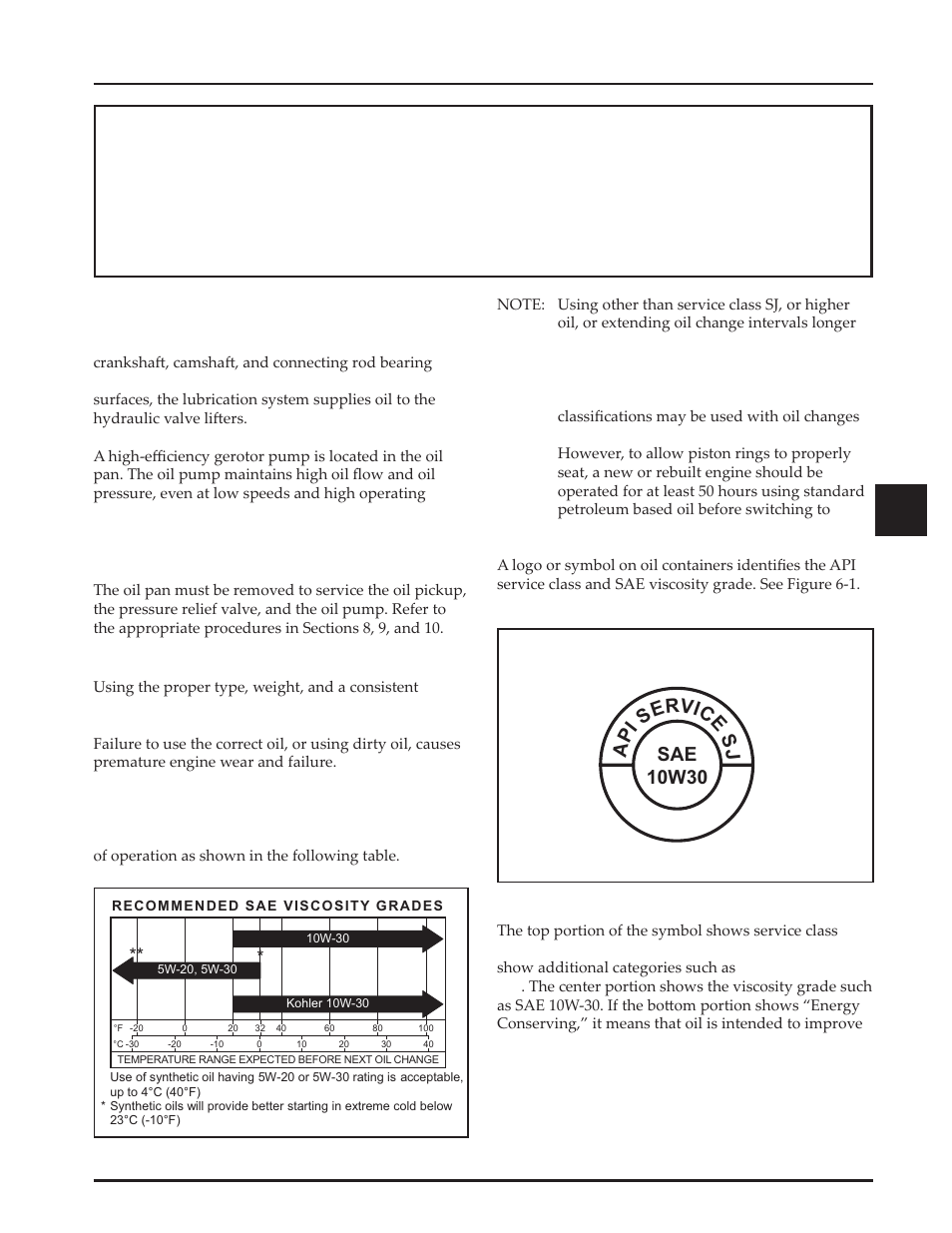 Section 6 lubrication, Sae 10w30 a pi ser vice sj | Kohler Command Pro CV980 User Manual | Page 45 / 138