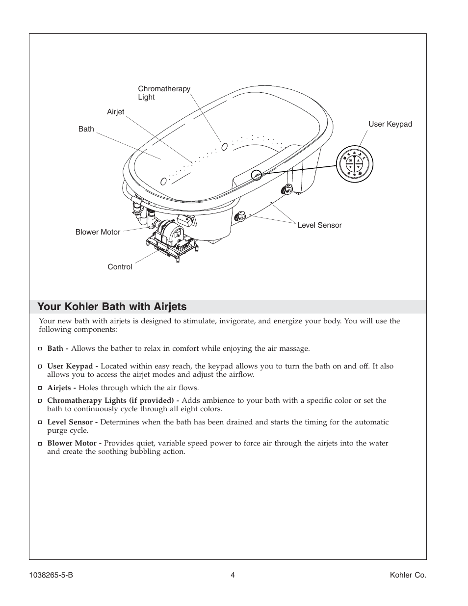 Your kohler bath with airjets | Kohler Bath With Airjets K-1375 User Manual | Page 4 / 48