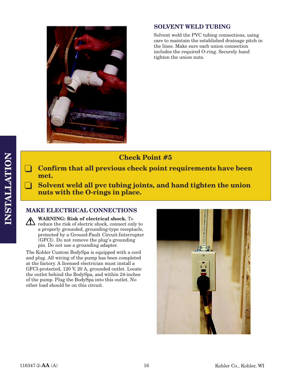 Inst alla tion | Kohler custom Bodyspa 116347-2 User Manual | Page 15 / 31