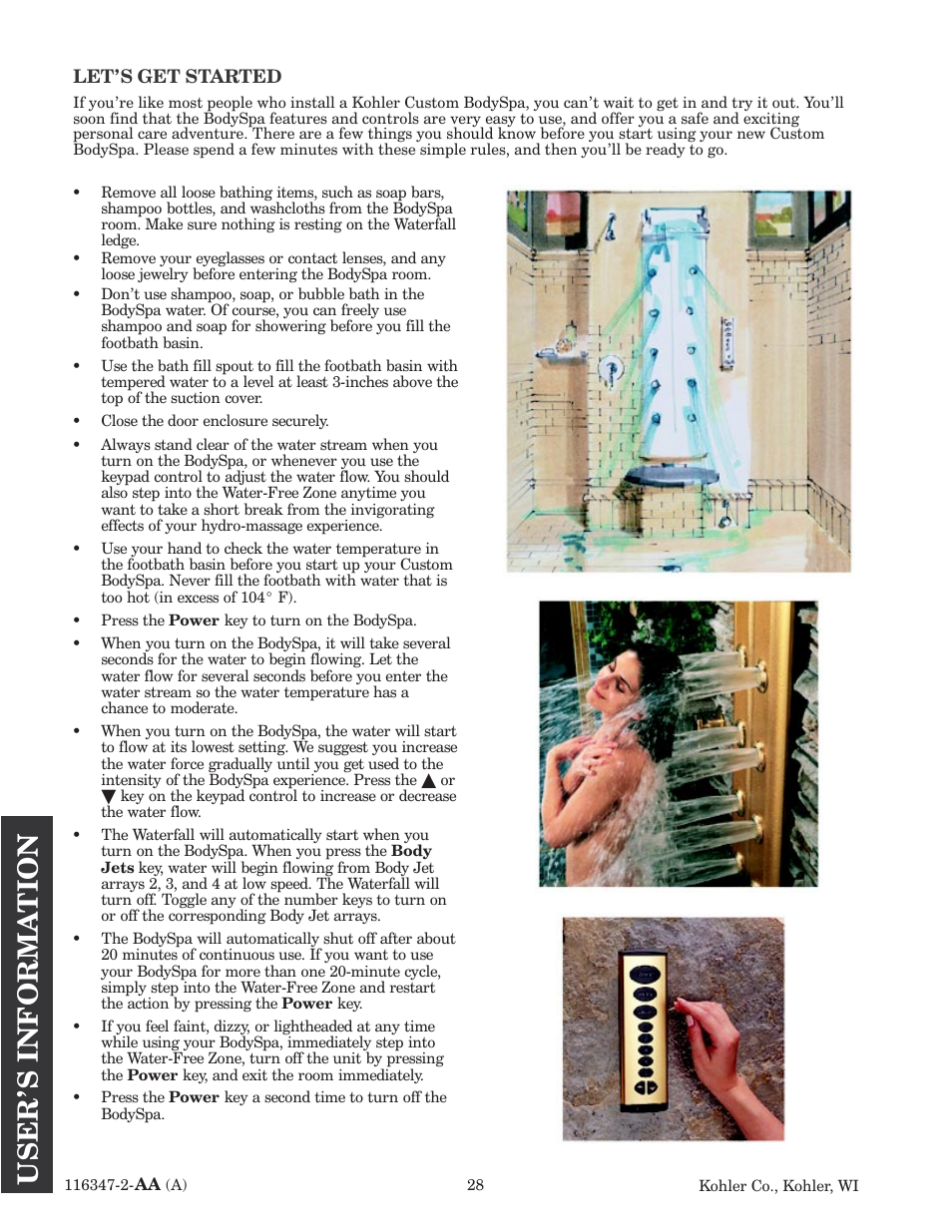 User's informa tion user's informa tion | Kohler custom Bodyspa 116347-2 User Manual | Page 27 / 31