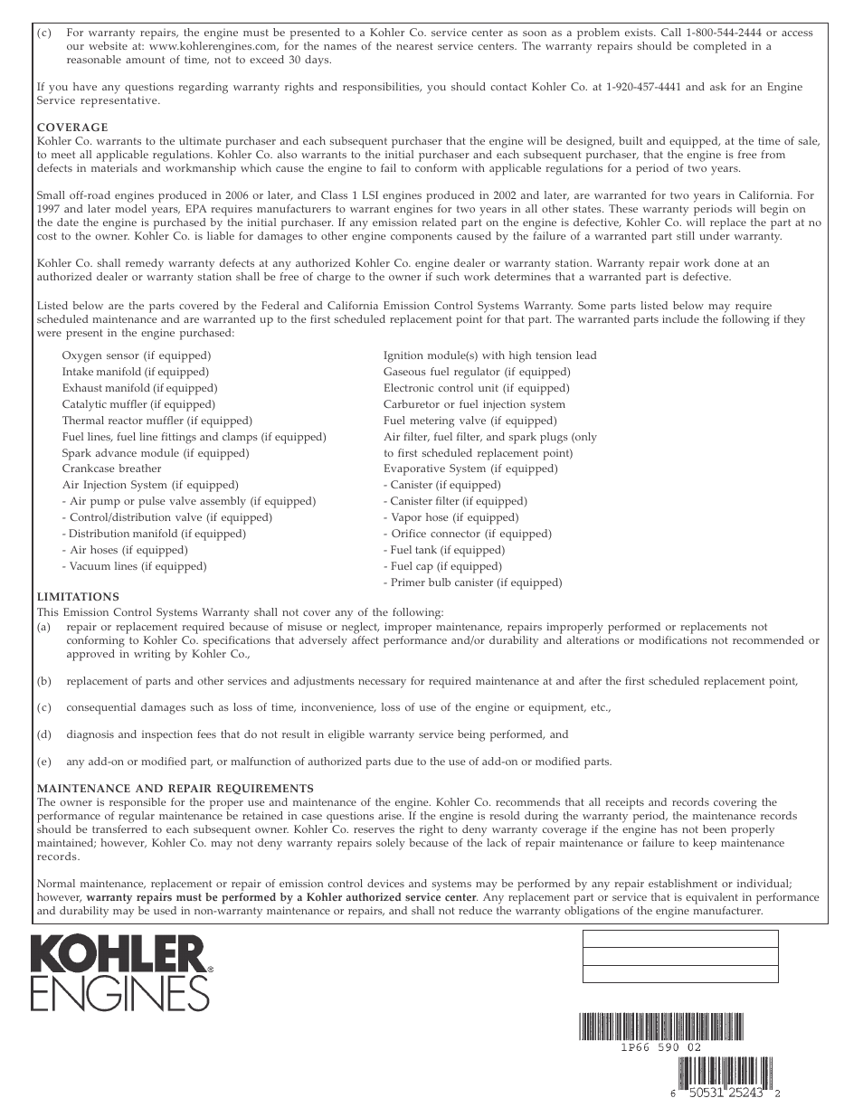 Kohler Aegis LH640 User Manual | Page 20 / 20