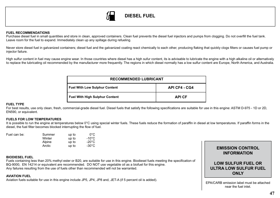 47 diesel fuel | Kohler KDW1003 User Manual | Page 47 / 152