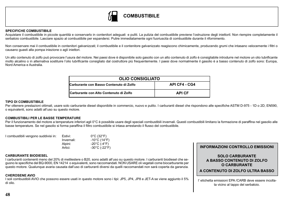 Combustibile | Kohler KDW1003 User Manual | Page 48 / 152