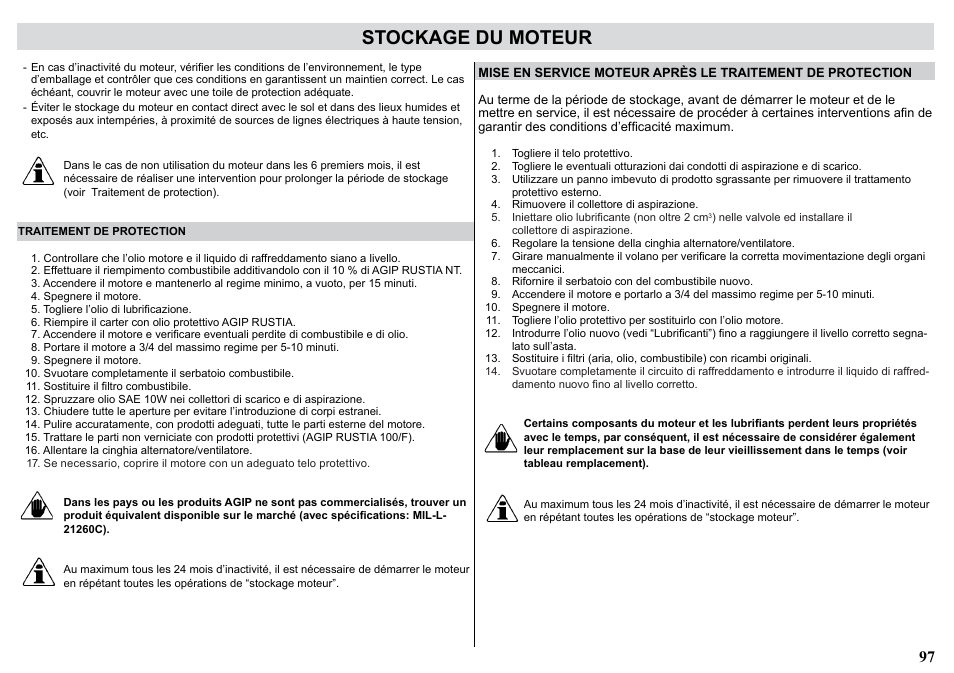 Stockage du moteur | Kohler KDW1003 User Manual | Page 97 / 152