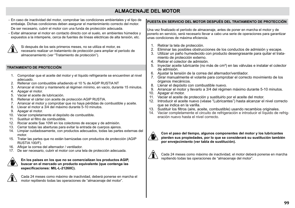 99 almacenaje del motor | Kohler KDW1003 User Manual | Page 99 / 152