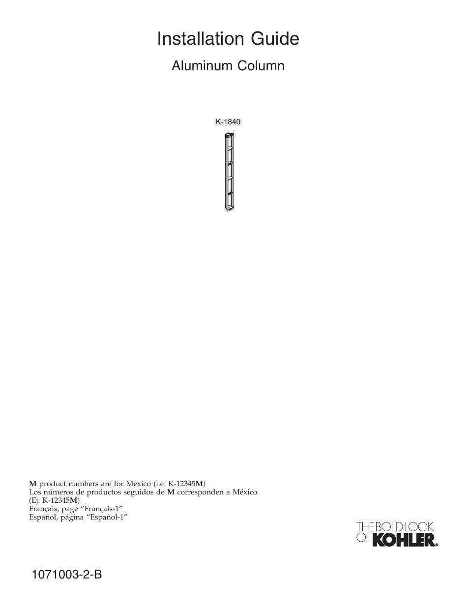 Kohler 1071003-2-B User Manual | 28 pages