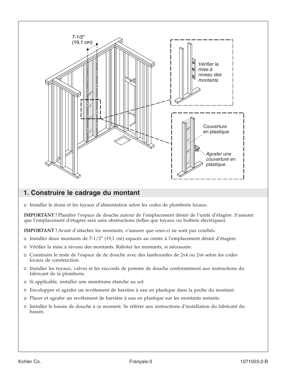 Construire le cadrage du montant | Kohler 1071003-2-B User Manual | Page 11 / 28