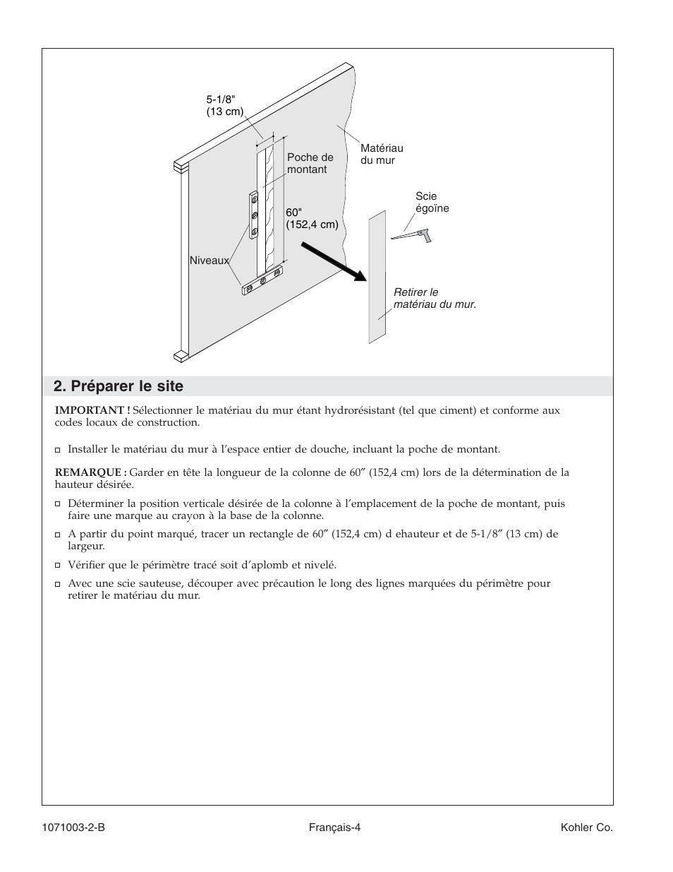 Préparer le site | Kohler 1071003-2-B User Manual | Page 12 / 28
