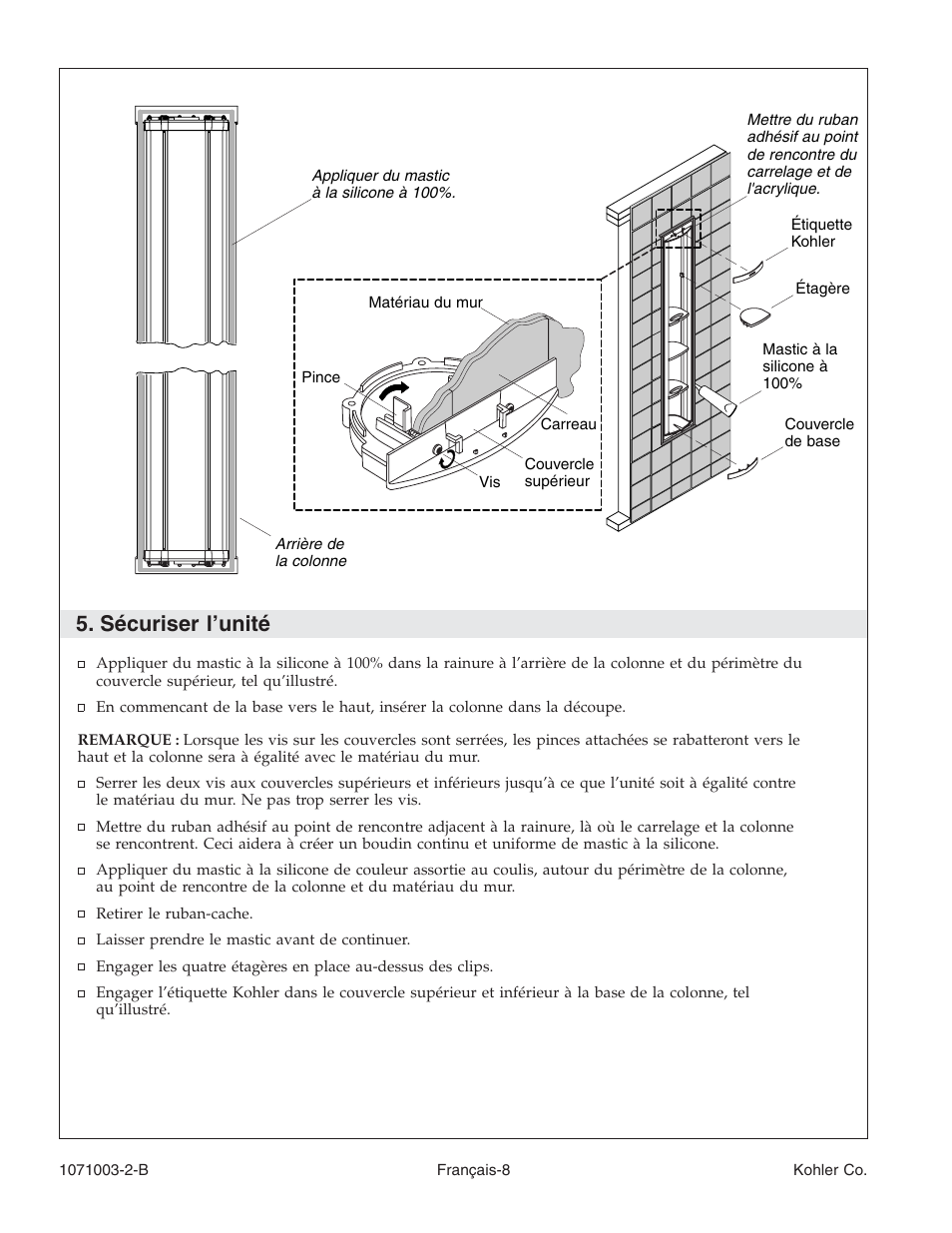 Sécuriser l’unité | Kohler 1071003-2-B User Manual | Page 16 / 28