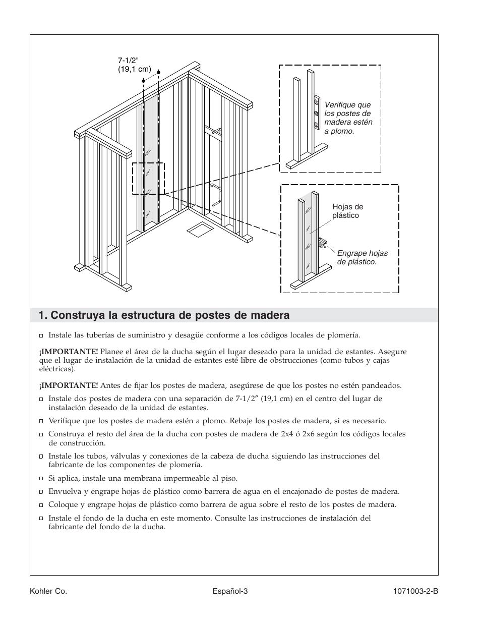 Construya la estructura de postes de madera | Kohler 1071003-2-B User Manual | Page 19 / 28