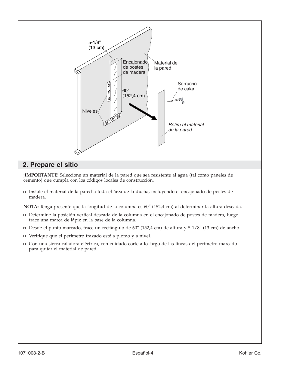 Prepare el sitio | Kohler 1071003-2-B User Manual | Page 20 / 28