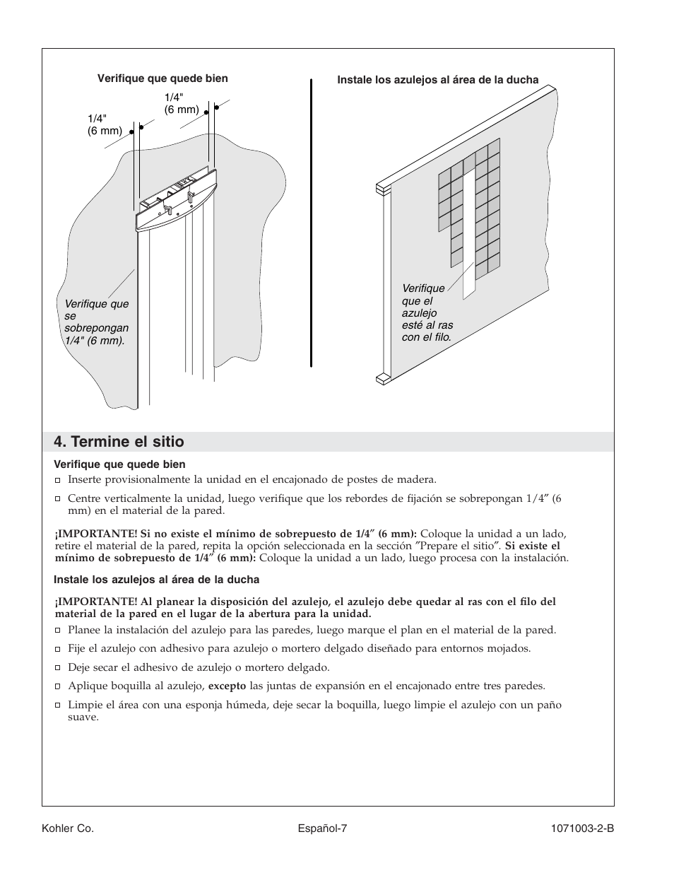 Termine el sitio | Kohler 1071003-2-B User Manual | Page 23 / 28