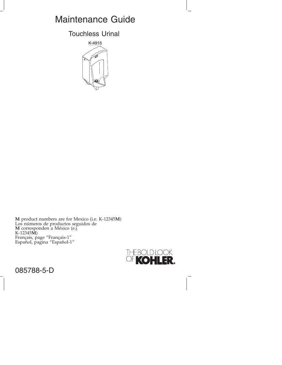 Kohler Touchless Urinal K4915 User Manual | 40 pages