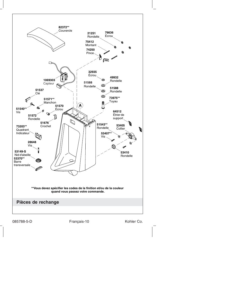 Pièces de rechange | Kohler Touchless Urinal K4915 User Manual | Page 22 / 40