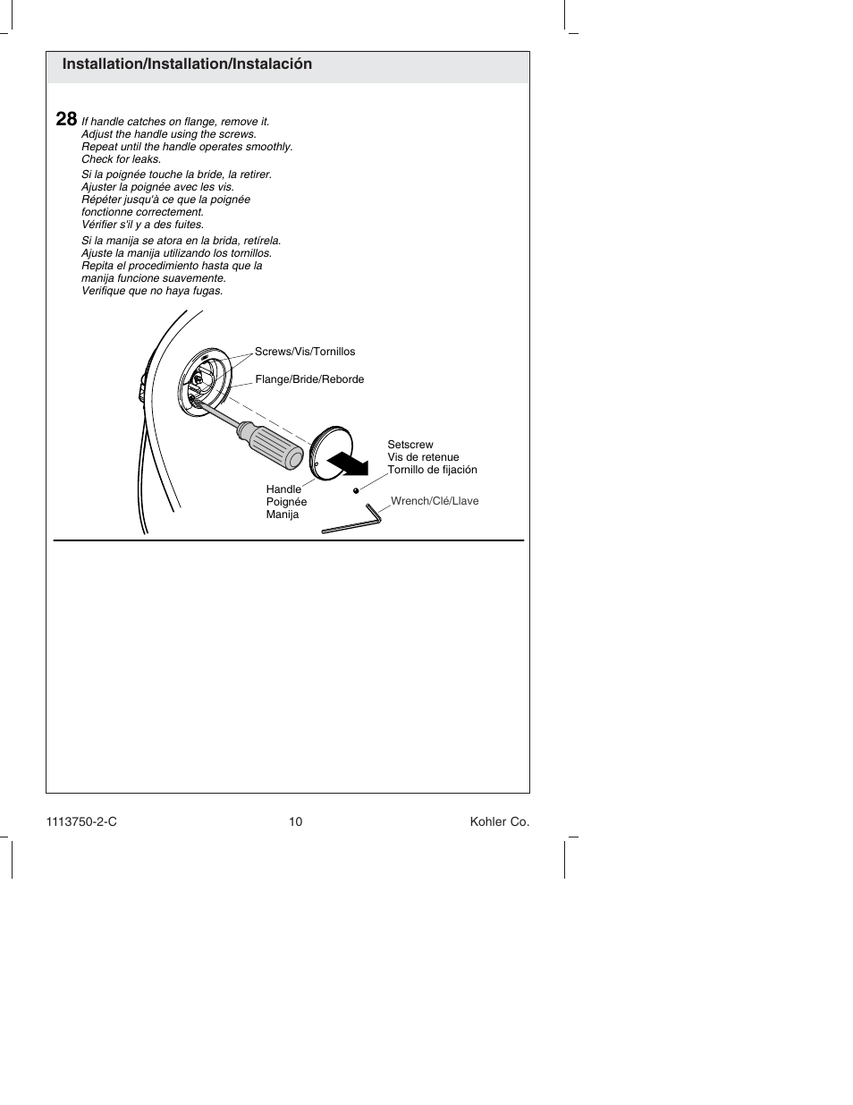 Installation/installation/instalación | Kohler Closing Overow Cable Bath Drain K-7116 User Manual | Page 10 / 16