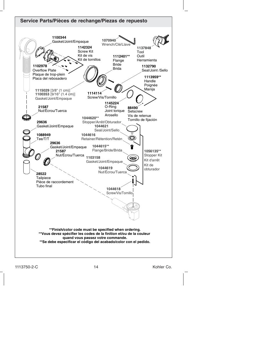 Kohler Closing Overow Cable Bath Drain K-7116 User Manual | Page 14 / 16