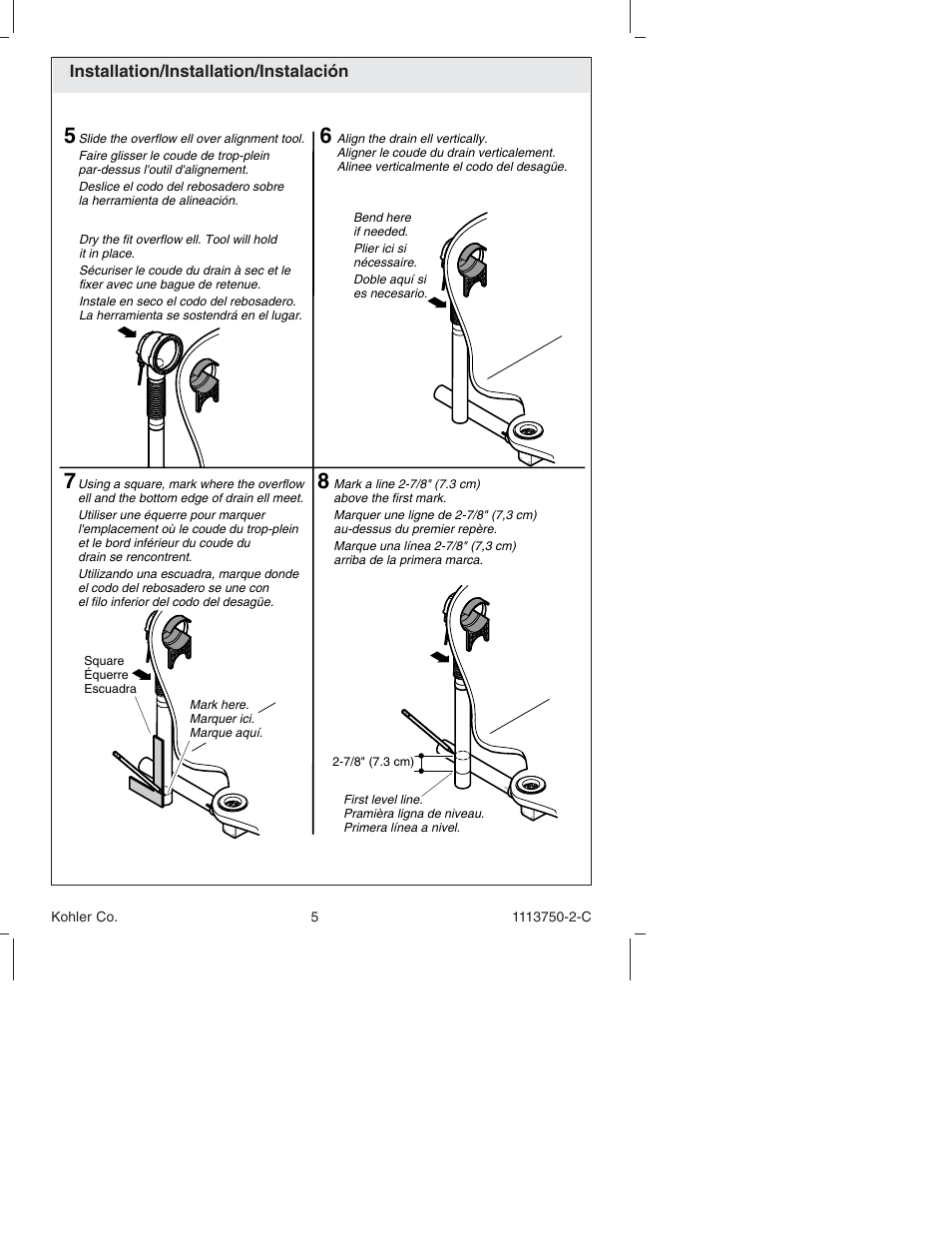 Kohler Closing Overow Cable Bath Drain K-7116 User Manual | Page 5 / 16