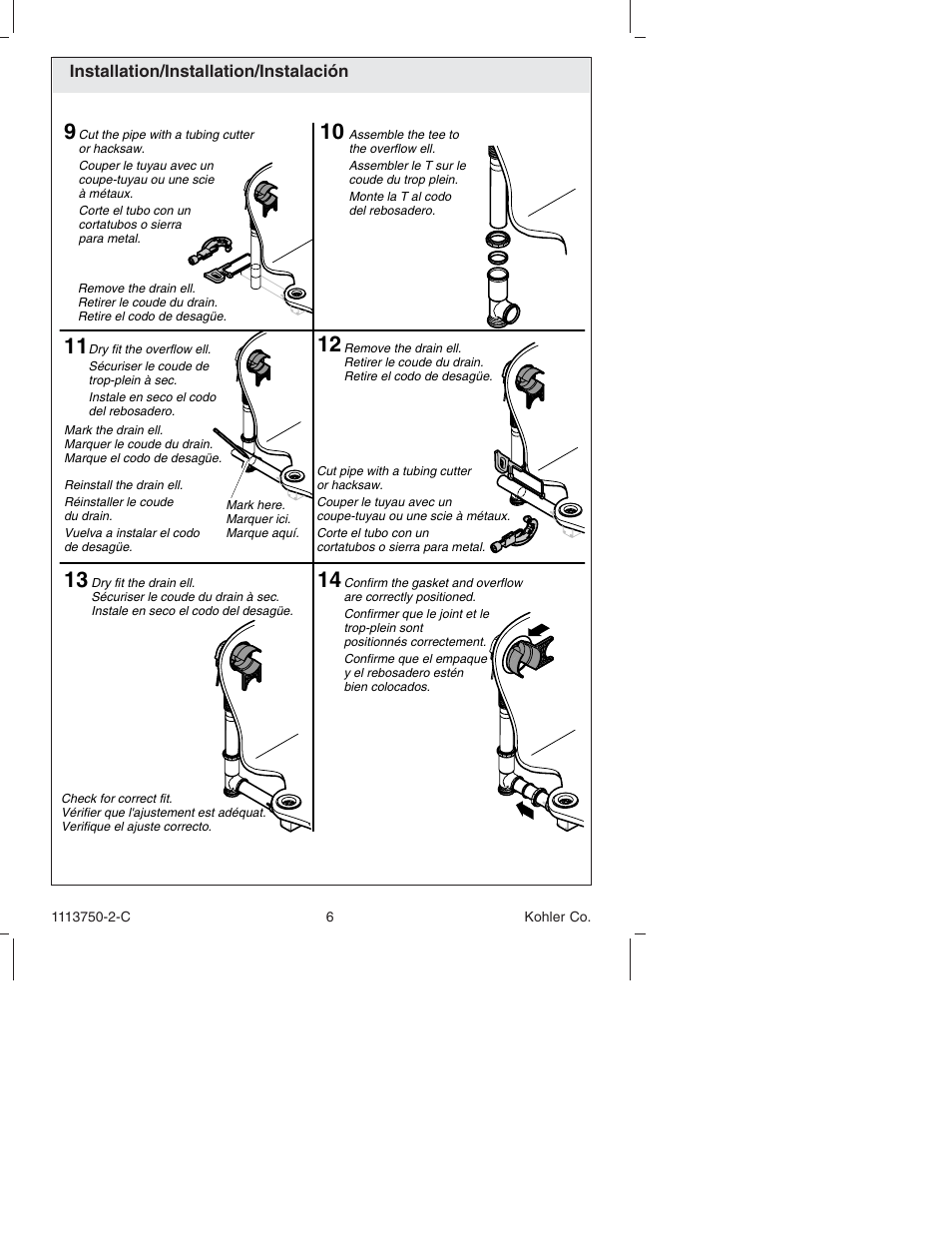 Kohler Closing Overow Cable Bath Drain K-7116 User Manual | Page 6 / 16