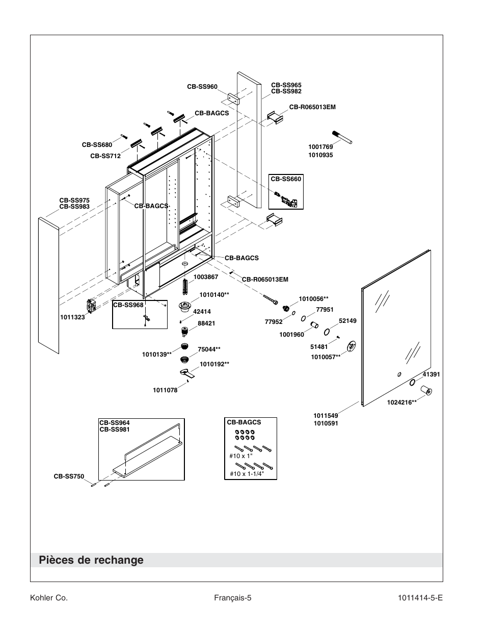 Pièces de rechange | Kohler K-3093 User Manual | Page 11 / 20