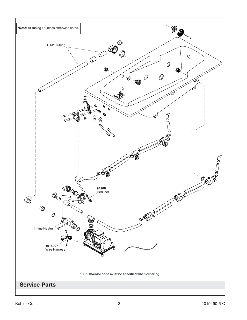 Service parts | Kohler Bath Whirlpool K-812-N1 User Manual | Page 13 / 56