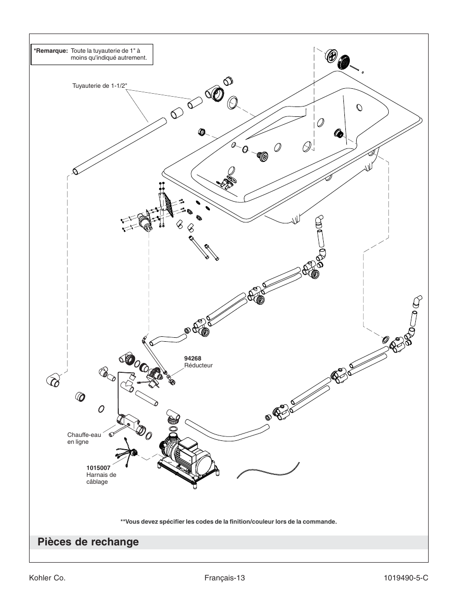 Pièces de rechange | Kohler Bath Whirlpool K-812-N1 User Manual | Page 31 / 56