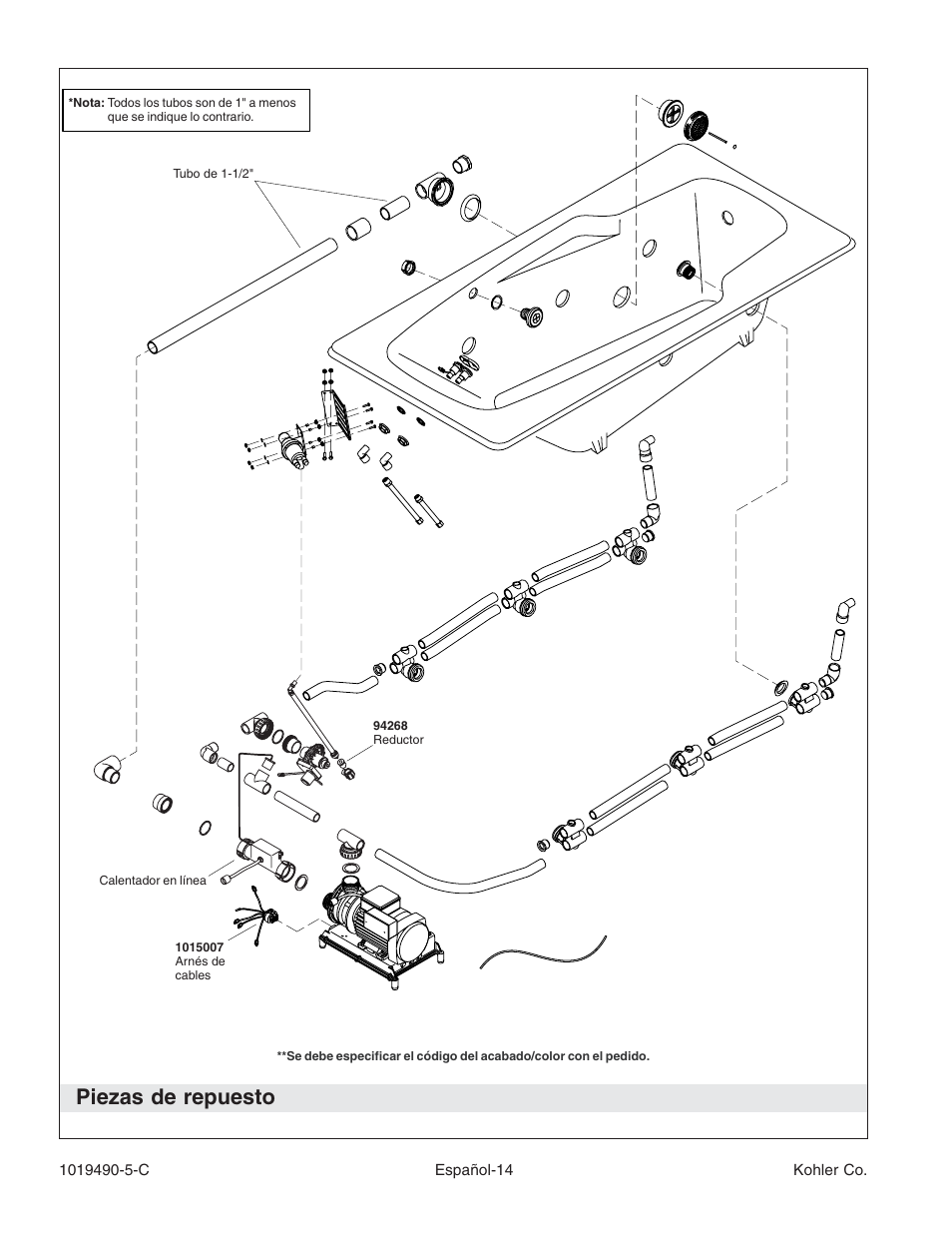 Piezas de repuesto | Kohler Bath Whirlpool K-812-N1 User Manual | Page 50 / 56