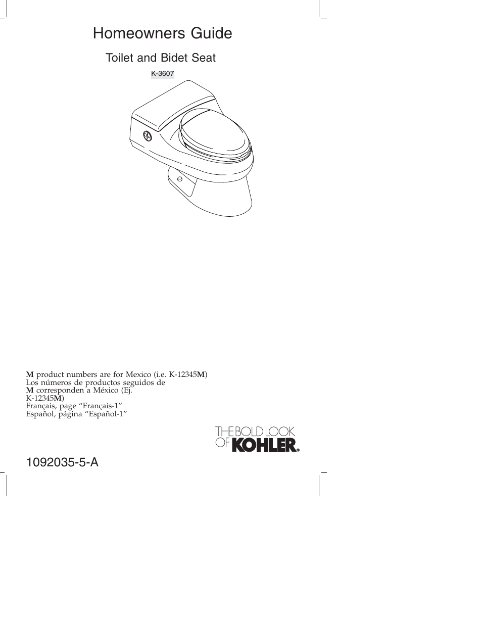 Kohler Toilet and Bidet Seat K-3607 User Manual | 76 pages